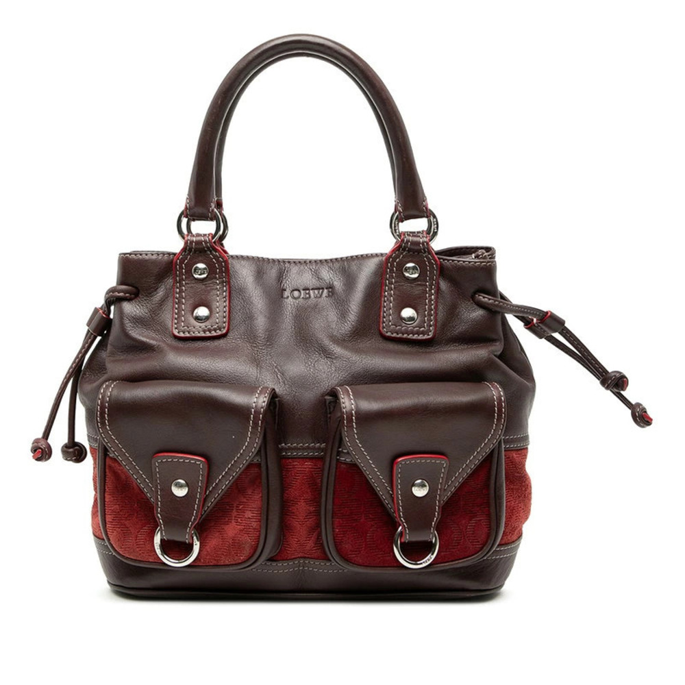 Loewe Anagram Handbag Wine Red Bordeaux Purple Brown Leather Suede